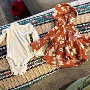 Carters Floral Orange Hooded Baby Zip Up Sweater and White Onesie